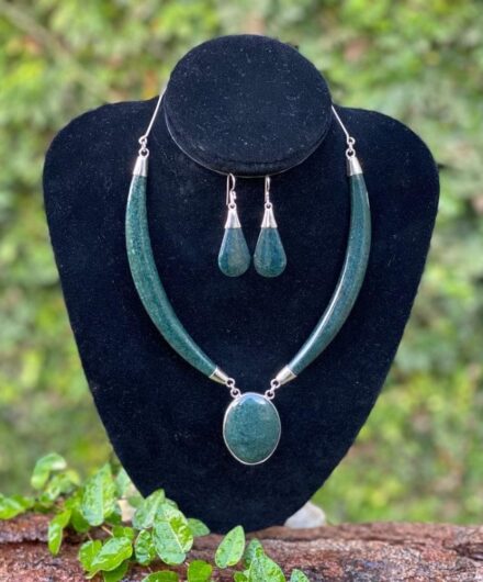 Guatemalan Jade and Silver Necklace and Earrings Set